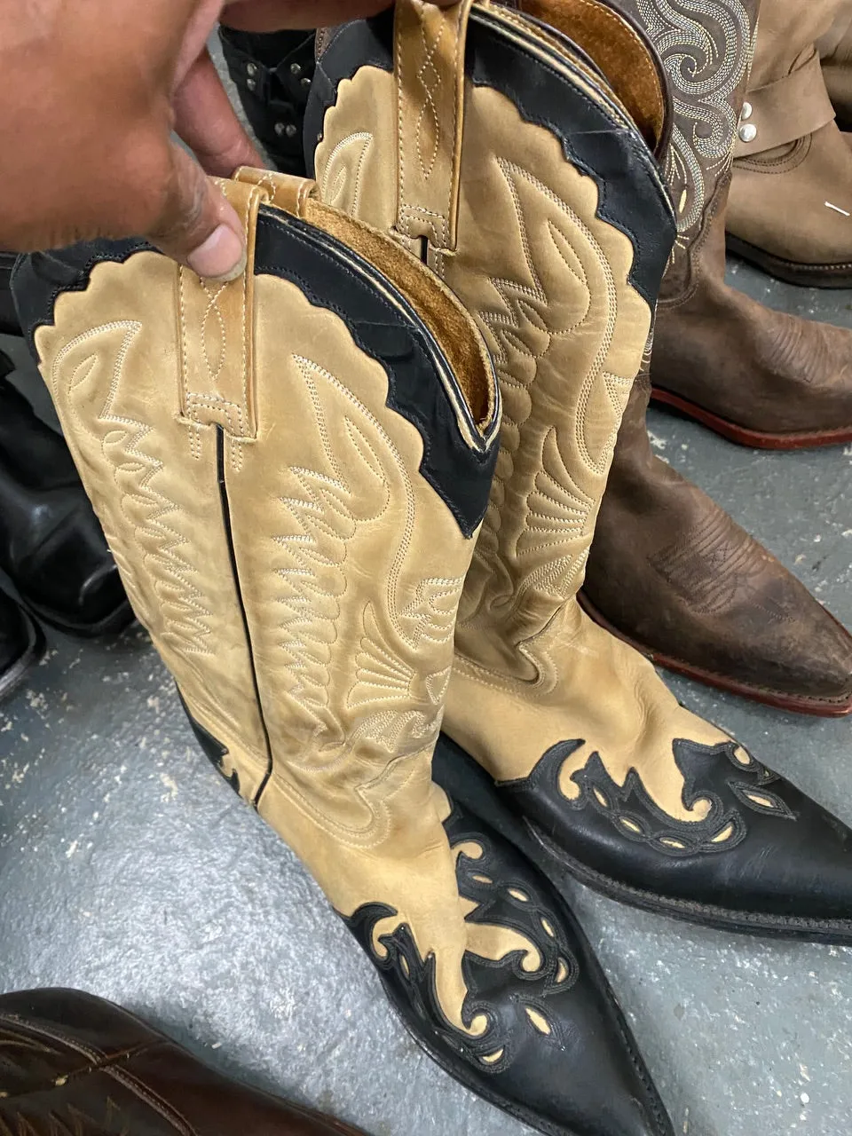 10 pc cowboy boots and biker boot mix