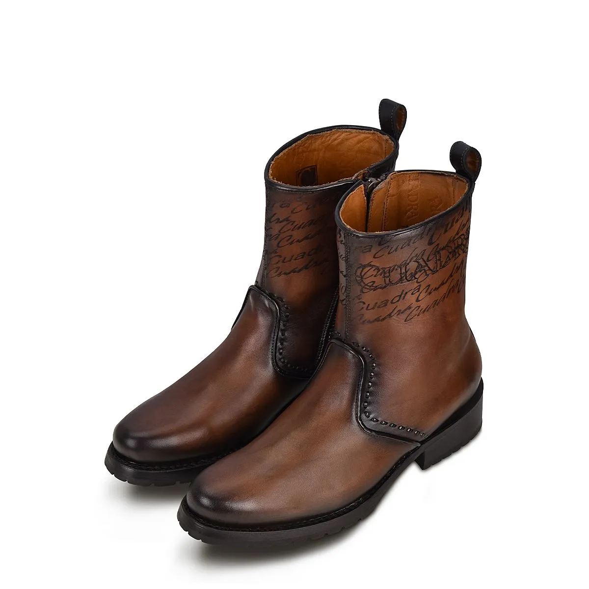 4D15RS - Cuadra brown dress casual leather zip ankle boots for men