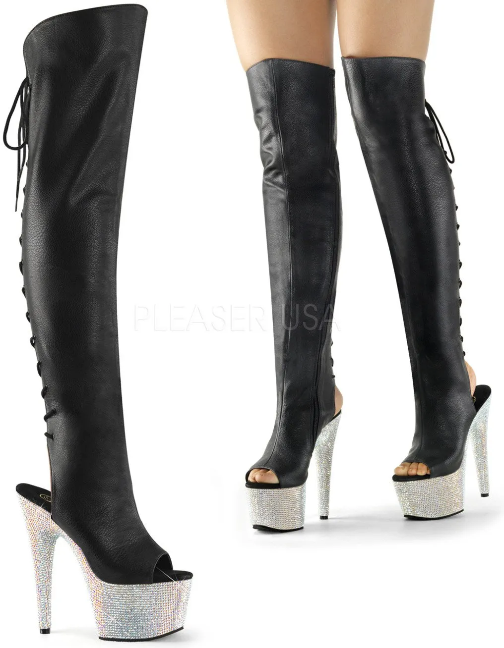 7" Open Toe Thigh Boot  (BEJEWELED-3019DM-7)