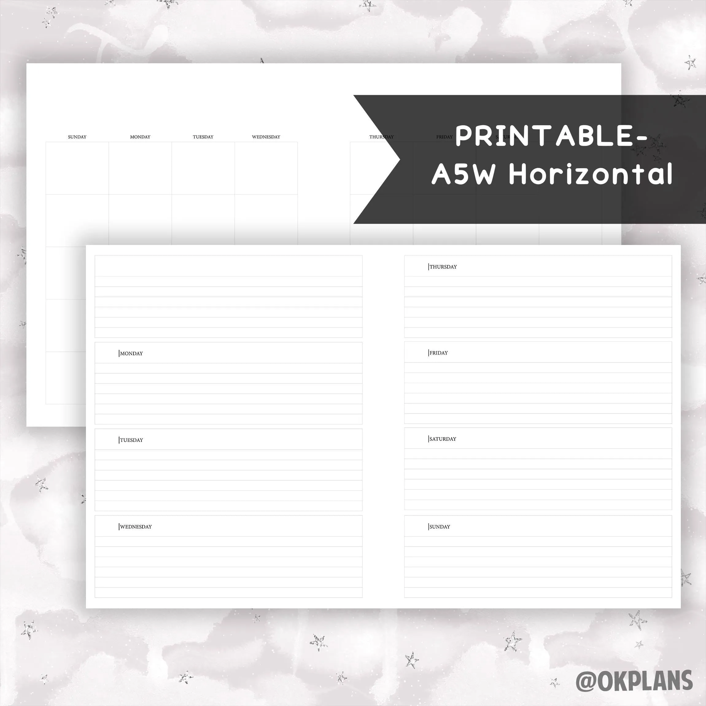 A5Wide Horizontal Planner // Digital Download // Writing Paper, Study Note Template, Lecture Notes Taking