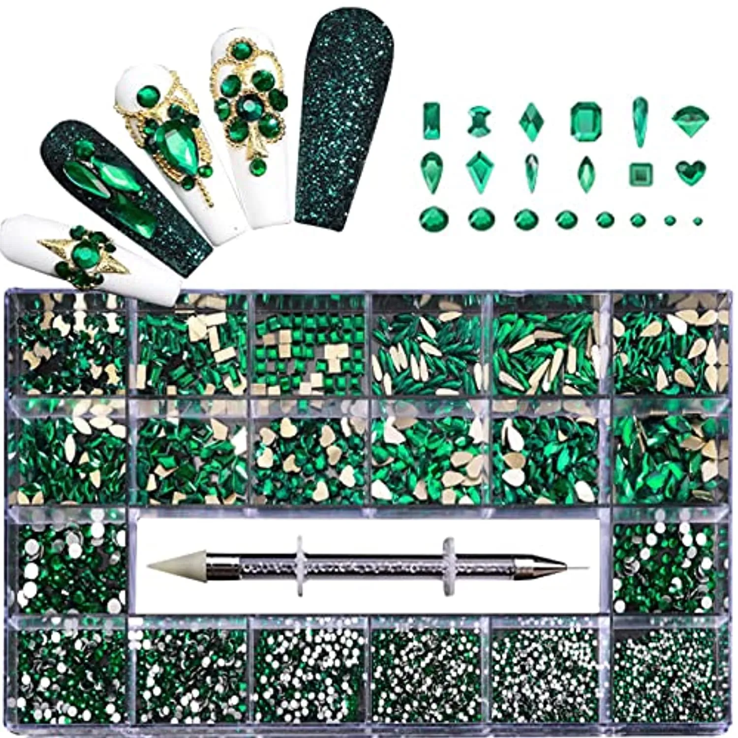 AB Crystal Nail Rhinestones Set, Nail Gems Art Rhinestones Kit Flatback Glass Gems Stones, Multi Shapes Rhinestones Nail Art Crystals for Nails DIY Crafts Clothes Shoes Jewelry