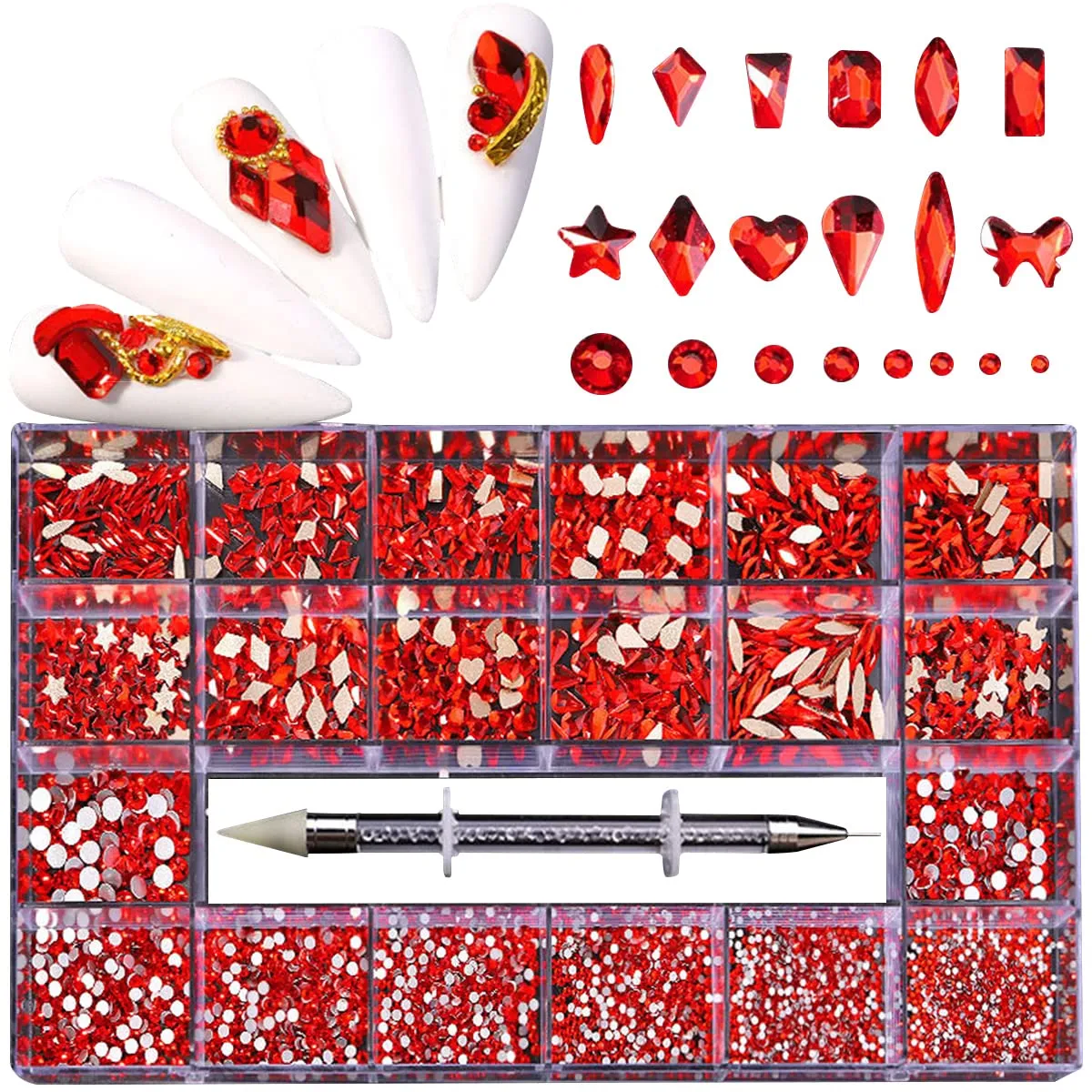 AB Crystal Nail Rhinestones Set, Nail Gems Art Rhinestones Kit Flatback Glass Gems Stones, Multi Shapes Rhinestones Nail Art Crystals for Nails DIY Crafts Clothes Shoes Jewelry