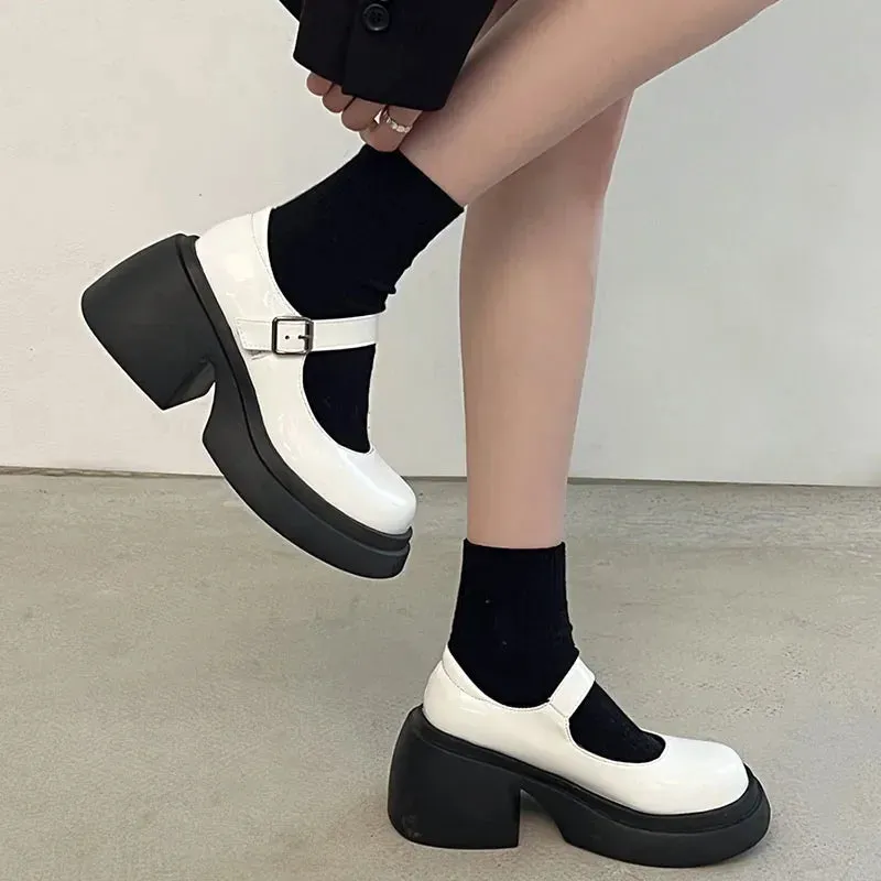 Aiertu Back  to school Platform Mary Jane Shoes 2024 New Women's Shoes Women Thick Heels Trendy Street Lolita Shoes Round Toe Ankle Strap  Pumps