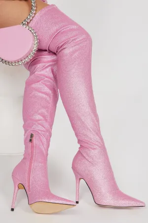 All That Sparkle Over The Knee Boots  - Pink