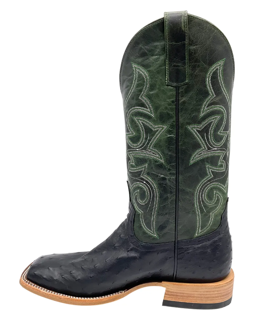 'Anderson Bean' Men's 13" HorsePower Top Hand Full Quill Ostrich Boot - Black / Emerald Explosion