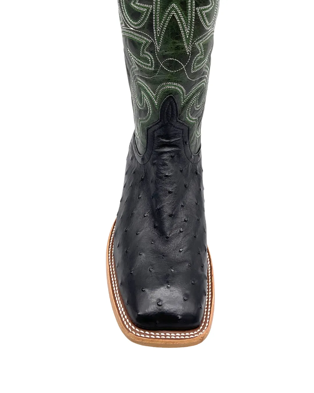 'Anderson Bean' Men's 13" HorsePower Top Hand Full Quill Ostrich Boot - Black / Emerald Explosion