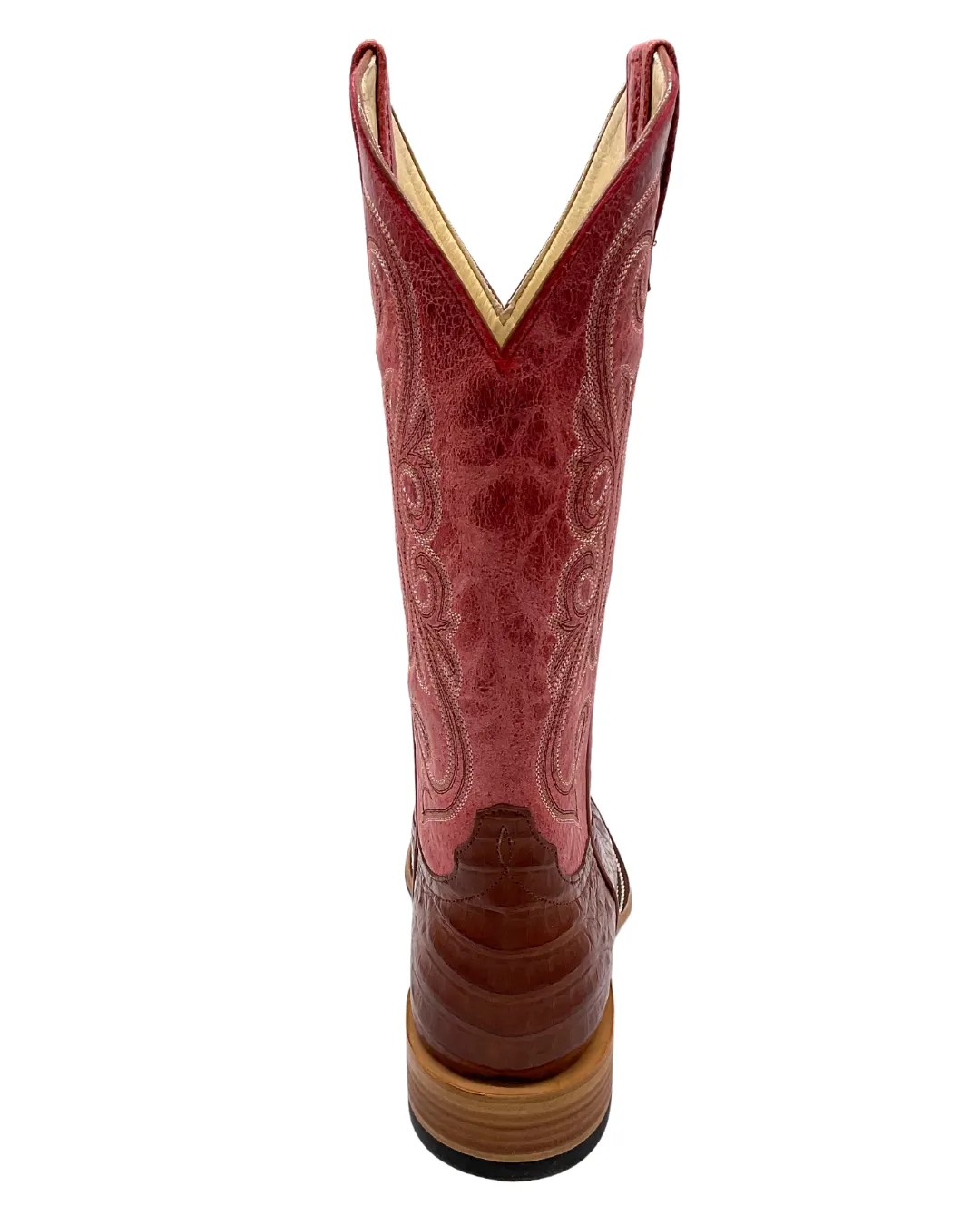 'Anderson Bean' Men's 13" HorsePower Top Hand Western Square Toe - Brandy Caiman Belly / Red Sinsation