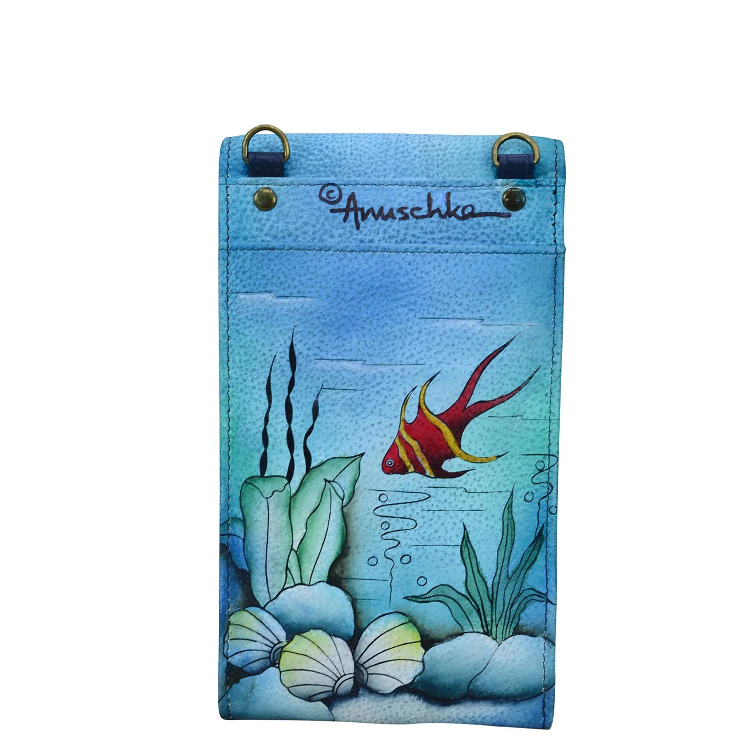 Anuschka Women’s Hand-Painted Genuine Leather RFID Smartphone Crossbody - Little Mermaid