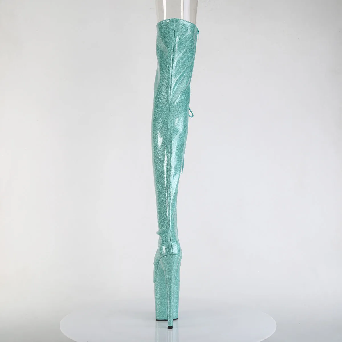 Aqua Glitter Peep Toe Thigh High Boots Flamingo-3021GP