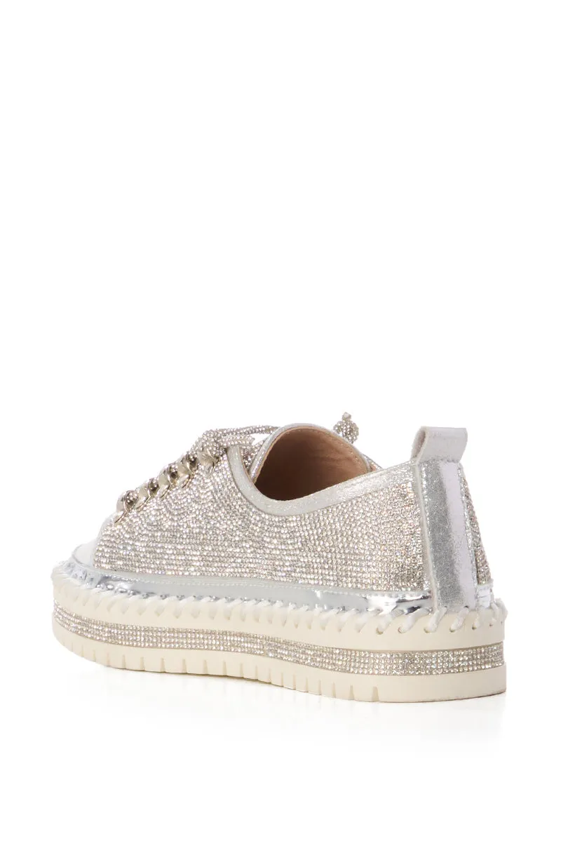 AZALEA WANG GRACELYNN SILVER LACE UP SPARKLE SNEAKER