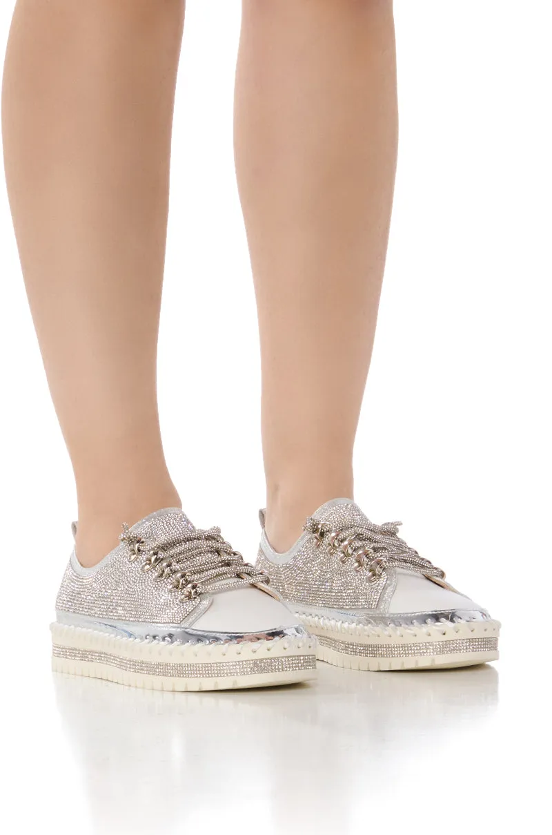 AZALEA WANG GRACELYNN SILVER LACE UP SPARKLE SNEAKER