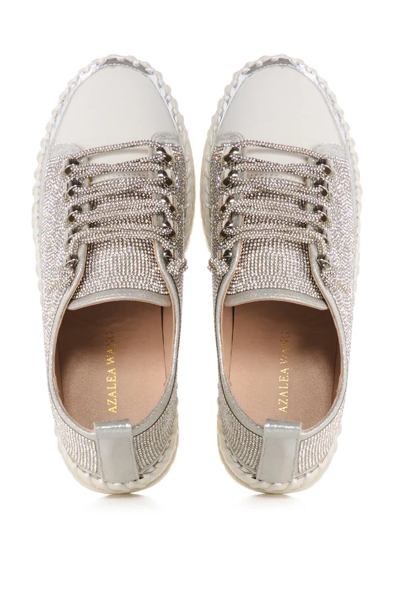 AZALEA WANG GRACELYNN SILVER LACE UP SPARKLE SNEAKER