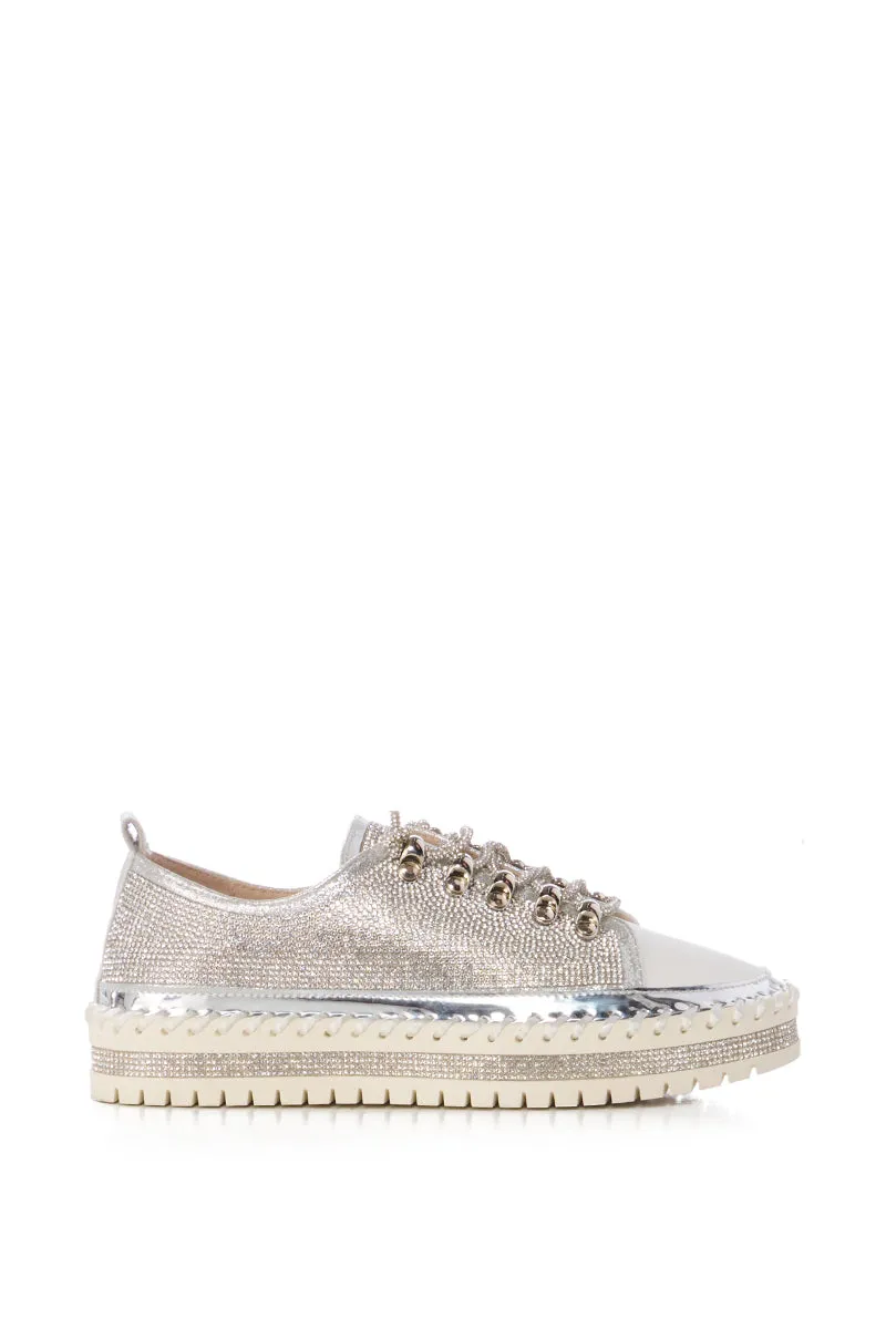 AZALEA WANG GRACELYNN SILVER LACE UP SPARKLE SNEAKER