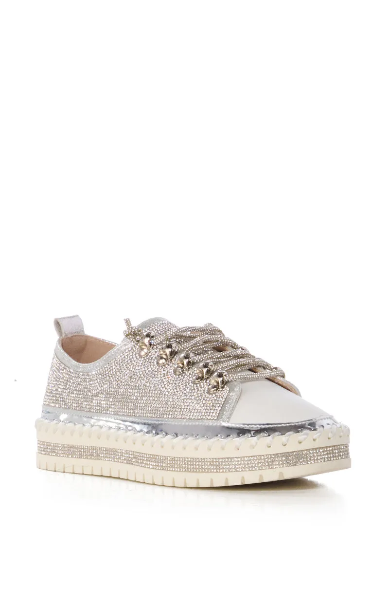 AZALEA WANG GRACELYNN SILVER LACE UP SPARKLE SNEAKER