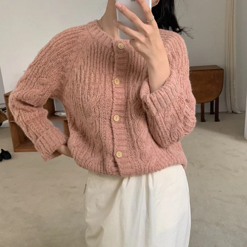 Back to College Joskaa Vintage Criss Cross Woman Sweater Cardigan Crop Top Fall 2024 Acrylic Knitted Jacket Korean Casual Raglan Sleeve Coat