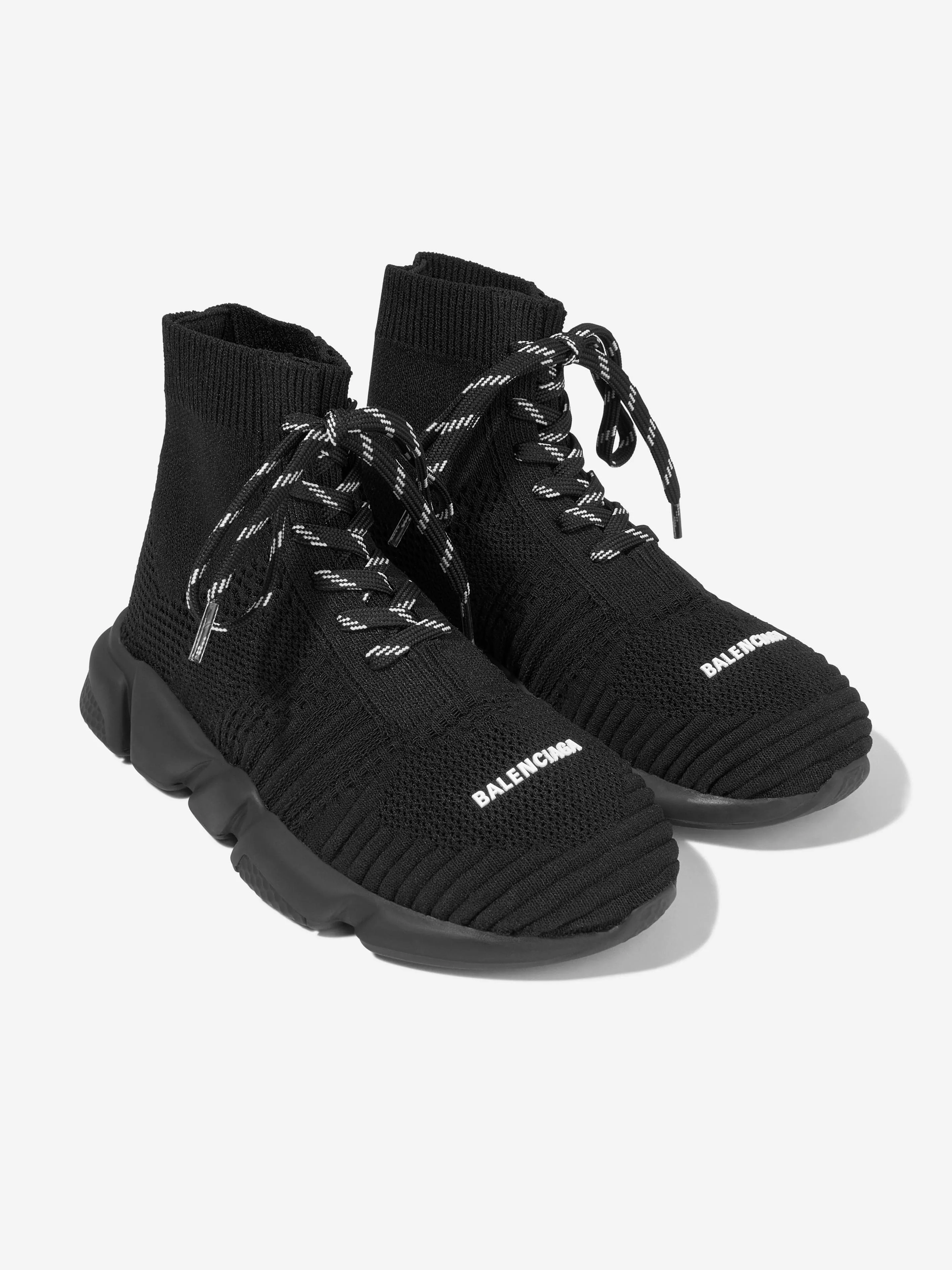 Balenciaga Kids Lace Up Speed Trainers in Black