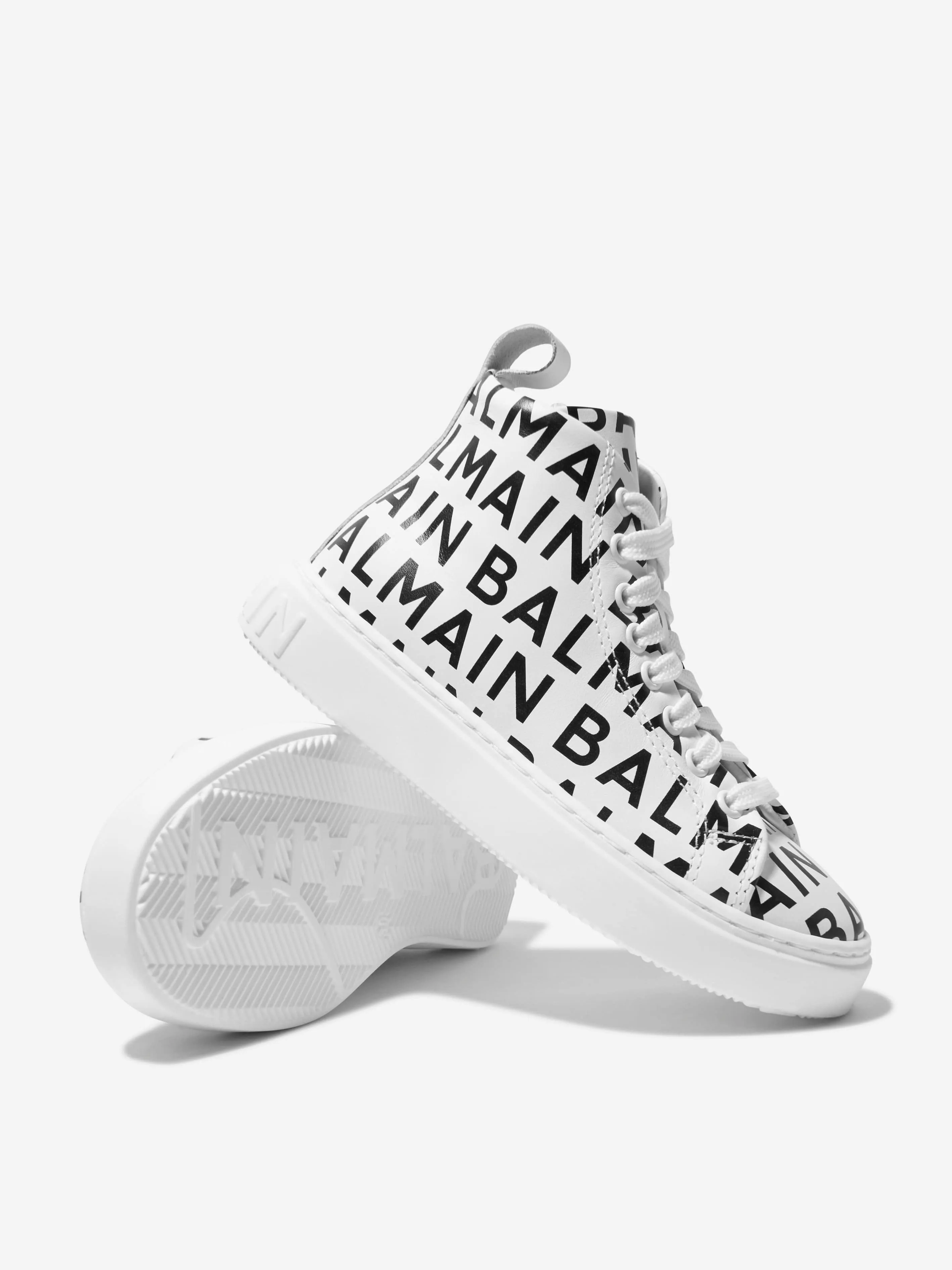 Balmain Kids Leather Logo High Top Trainers