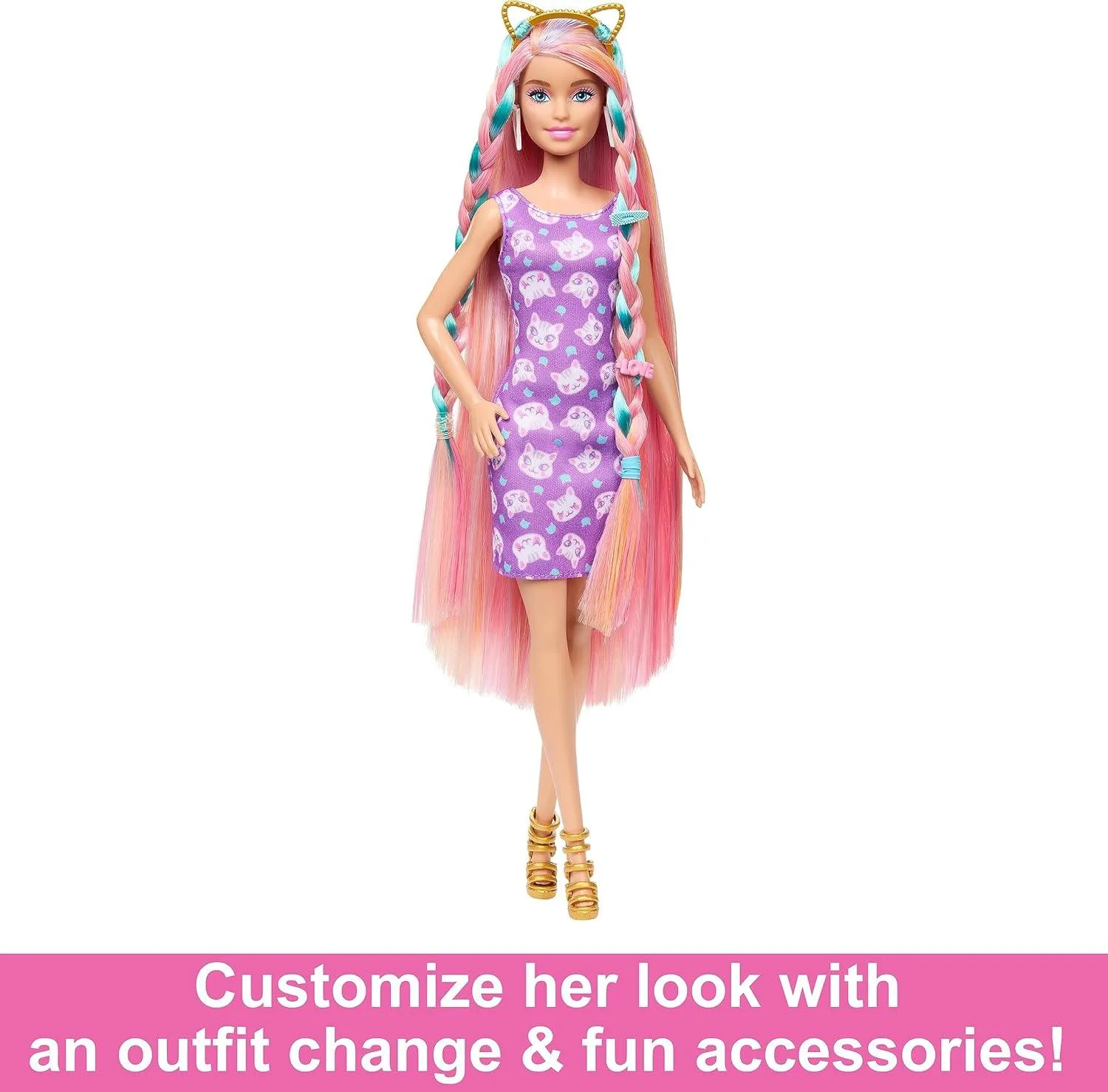 Barbie Fun & Fancy Doll & Accessories Set, Fashion Doll with Extra-Long Color-Streaked Blonde Hair, Clothes & Styling Pieces