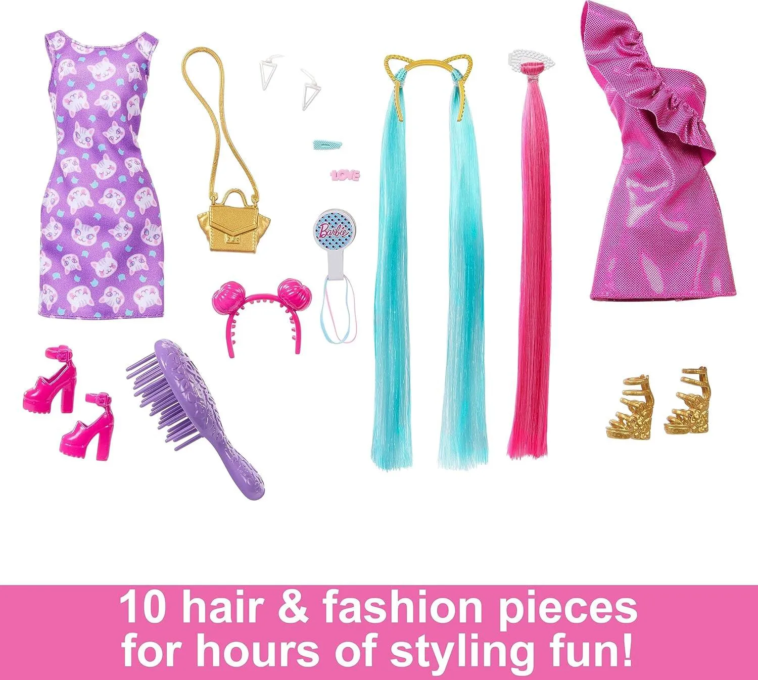 Barbie Fun & Fancy Doll & Accessories Set, Fashion Doll with Extra-Long Color-Streaked Blonde Hair, Clothes & Styling Pieces