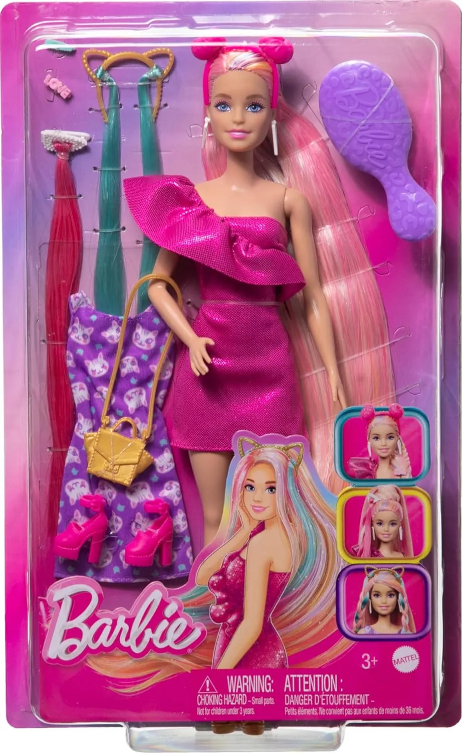 Barbie Fun & Fancy Doll & Accessories Set, Fashion Doll with Extra-Long Color-Streaked Blonde Hair, Clothes & Styling Pieces