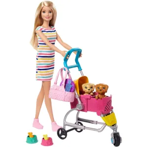 Barbie GHV92 Stroll N Play Pups Playset with Barbie Doll, 2 Puppies and Pet Stroller