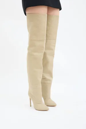 Beige Canvas Thigh High Boot