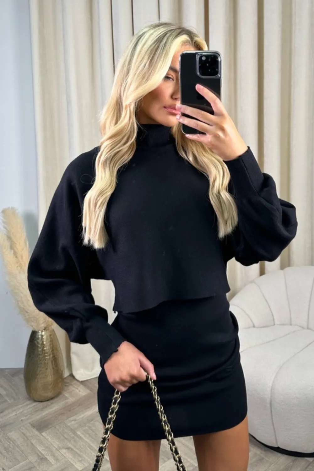 bella black cropped jumper dress coord