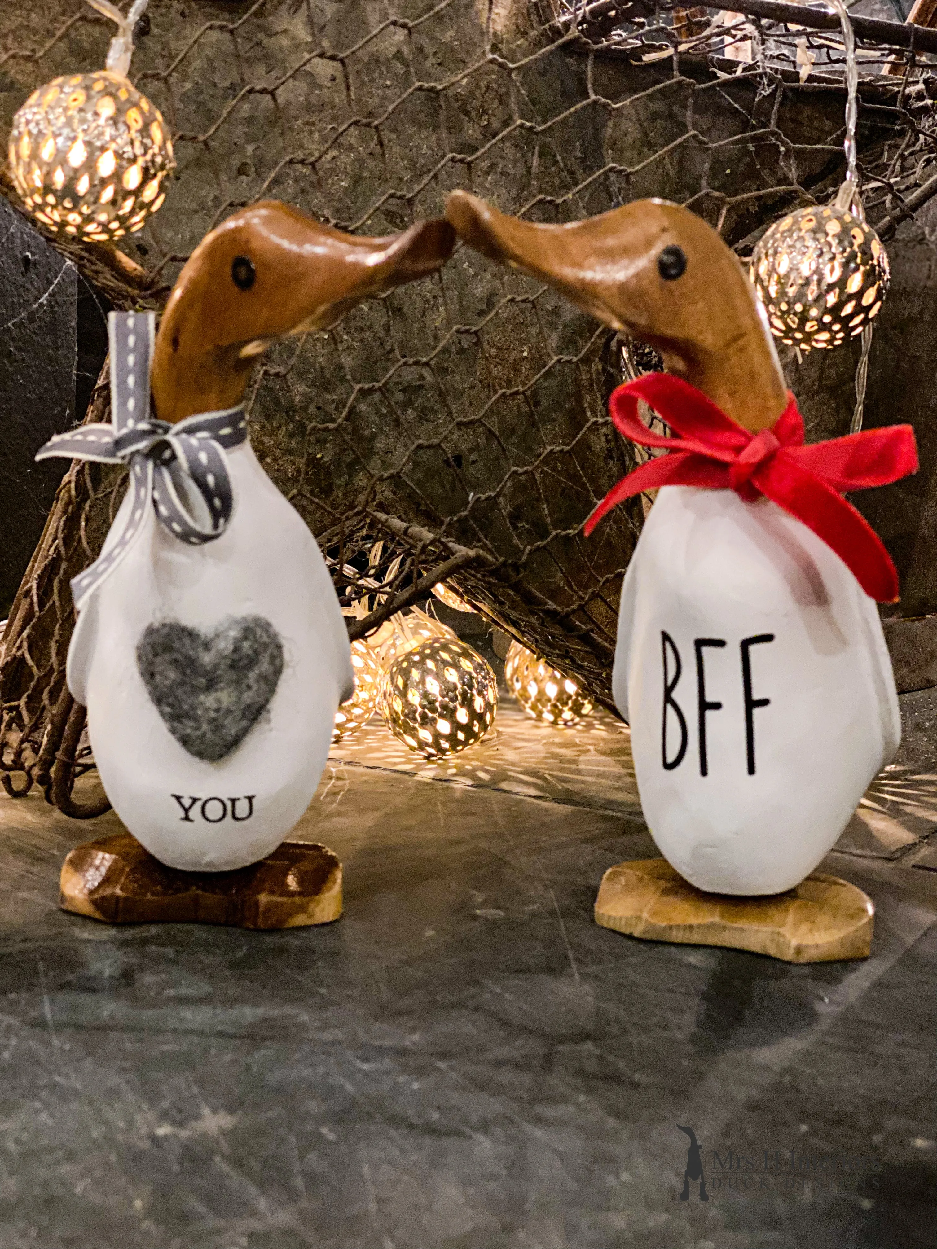 BFF Best Friends Forever Duck - Decorated Wooden Duck in Boots by Mrs H the Duck Lady