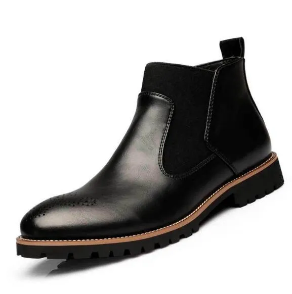 Big Size Autumn Winter Men Martin boots Slip-On Pointed Toe Chelsea Boots Genuine leather Breathable Ankle Boots