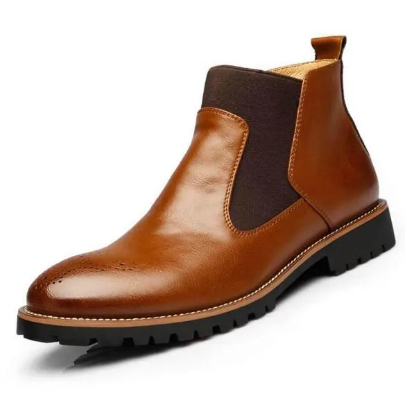 Big Size Autumn Winter Men Martin boots Slip-On Pointed Toe Chelsea Boots Genuine leather Breathable Ankle Boots