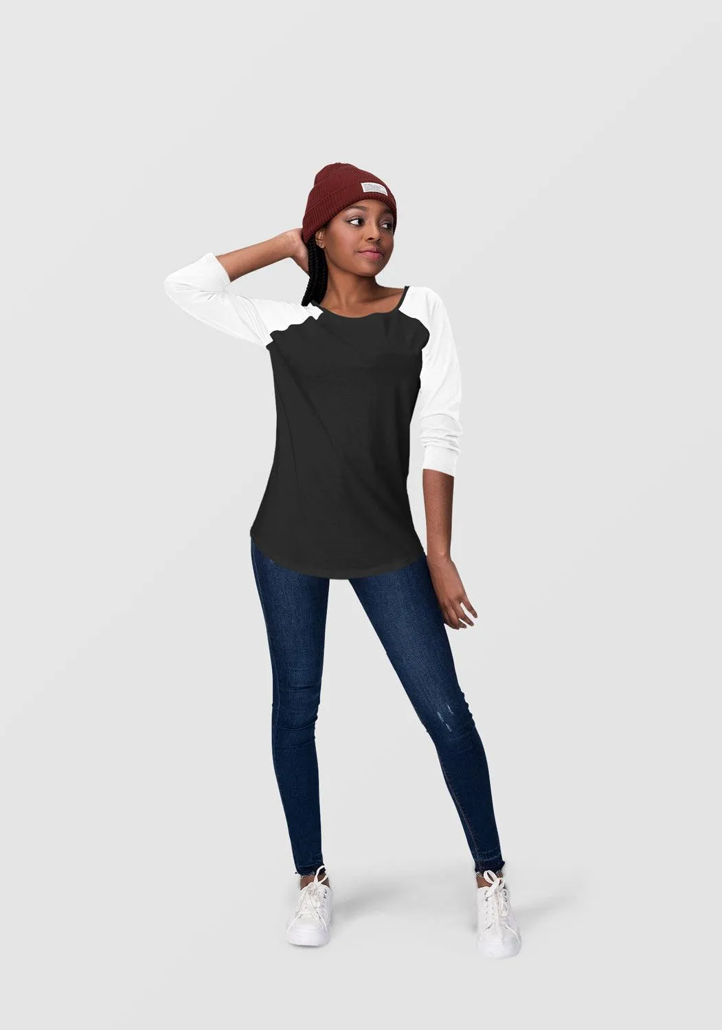 Black & White Raglan Sleeve T-shirt for Women - Soft, Comfy, Stylish