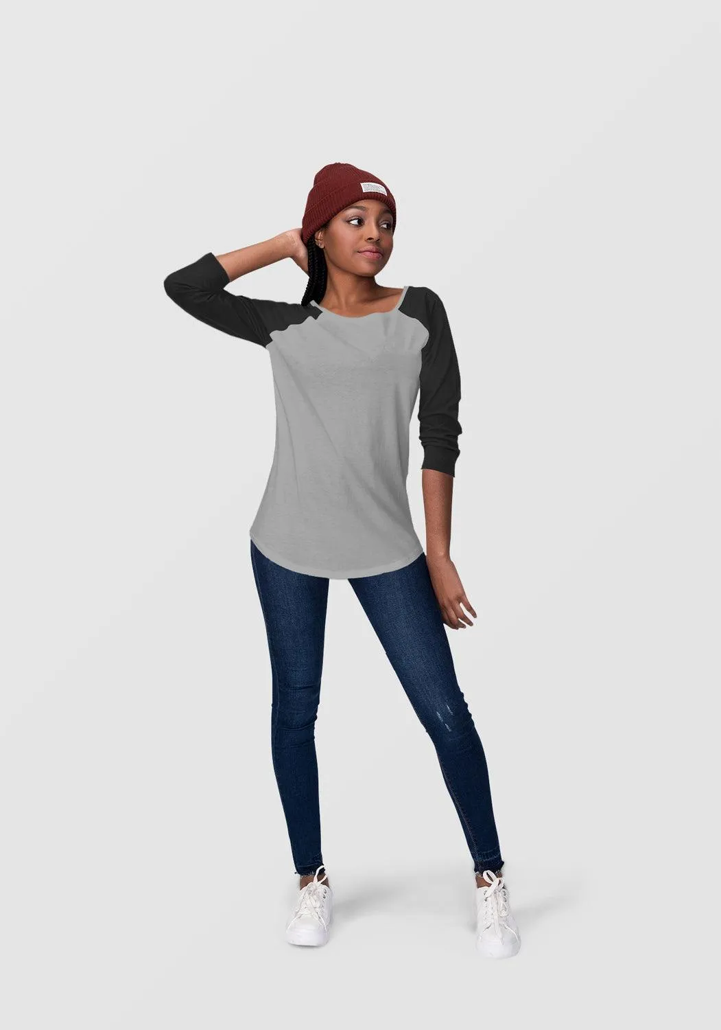 Black & White Raglan Sleeve T-shirt for Women - Soft, Comfy, Stylish