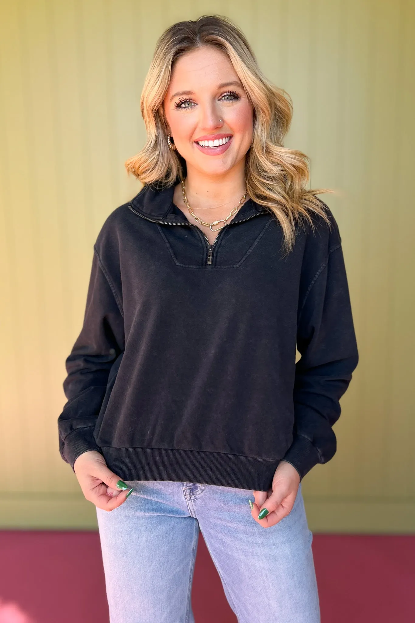 Black Collared Half Zip Pullover Sweatshirt *FINAL SALE*