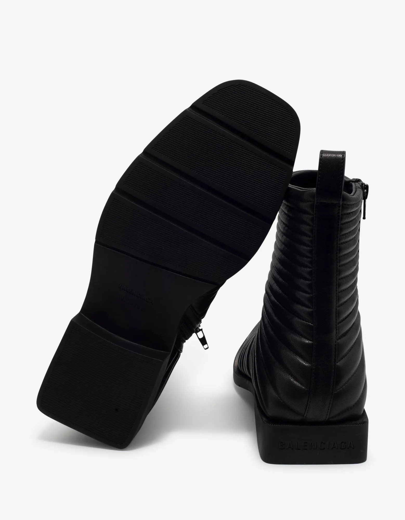 Black Leather Ribbed Biker Boots