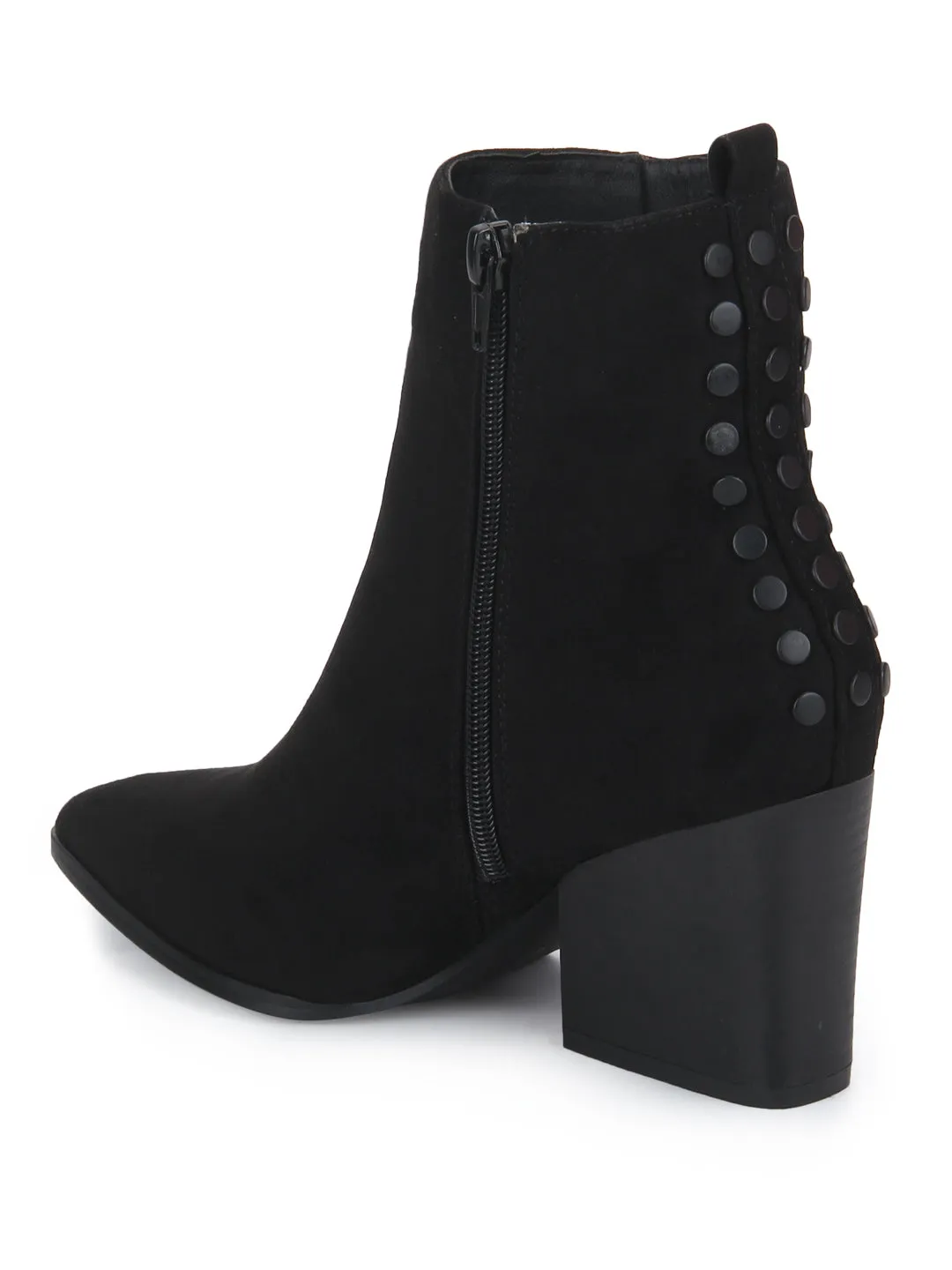 Black Micro Studded Block Heel Ankle Boots