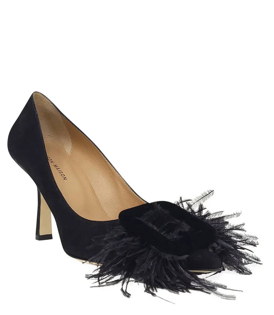 Black Suede Feather Heel Pump