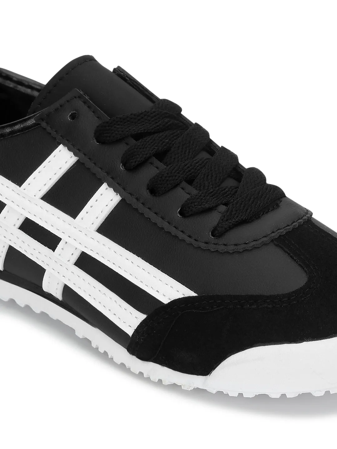 Black White PU Stylish Lace-Up Sneakers (TC-RS3800-BLKWHT)