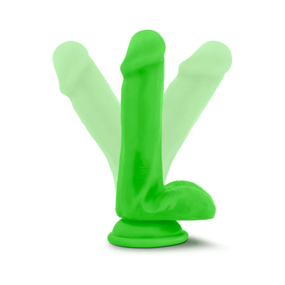 Blush Neo 6 in. Dual Density Dildo with Balls & Suction Cup Neon Green