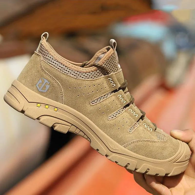 Breathable safety shoes with steel-reinforced toe