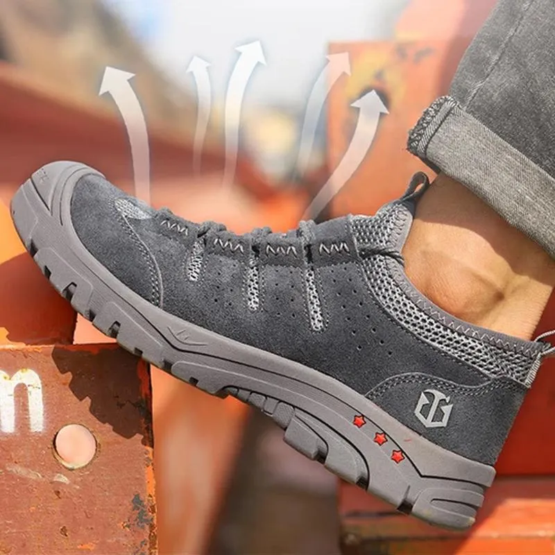 Breathable safety shoes with steel-reinforced toe