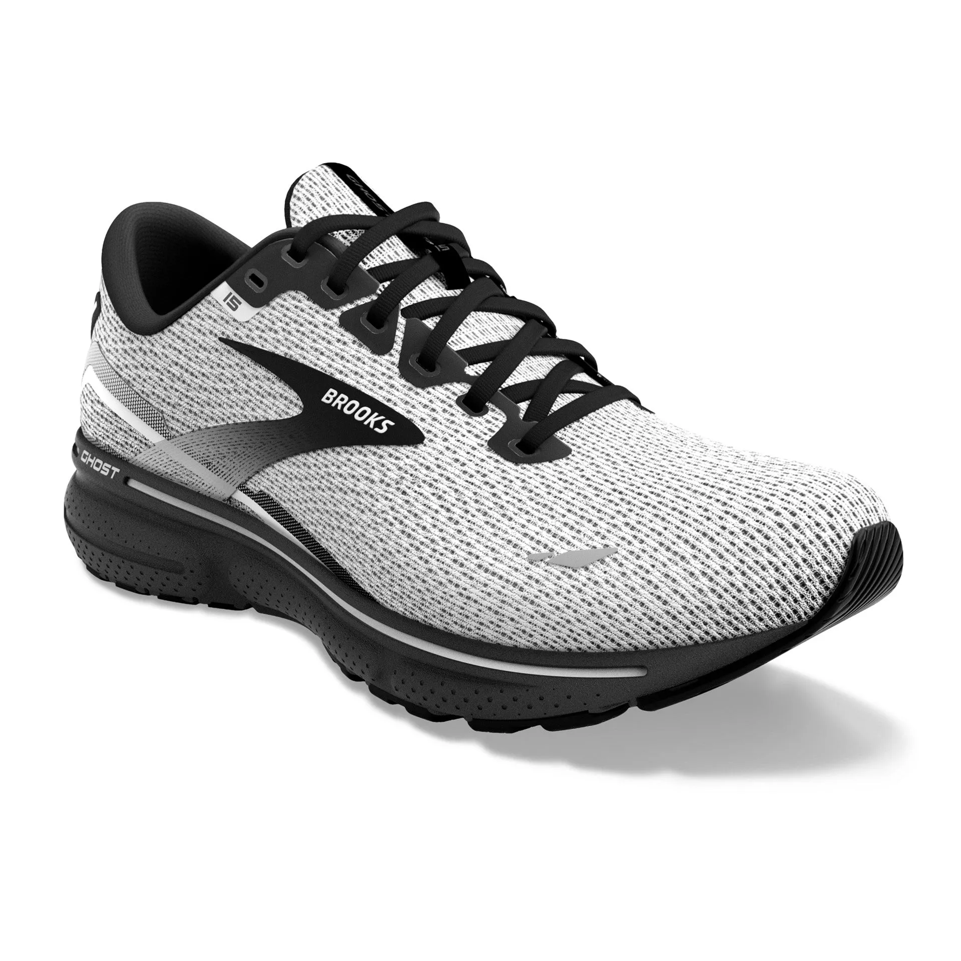 Brooks Mens Ghost 15- White/Black (1103931D121)