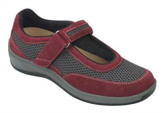 Chattanooga Women's Breathable Mesh Mary Jane - Two-way-strap - Diabetic Shoes - Maroon and Grey