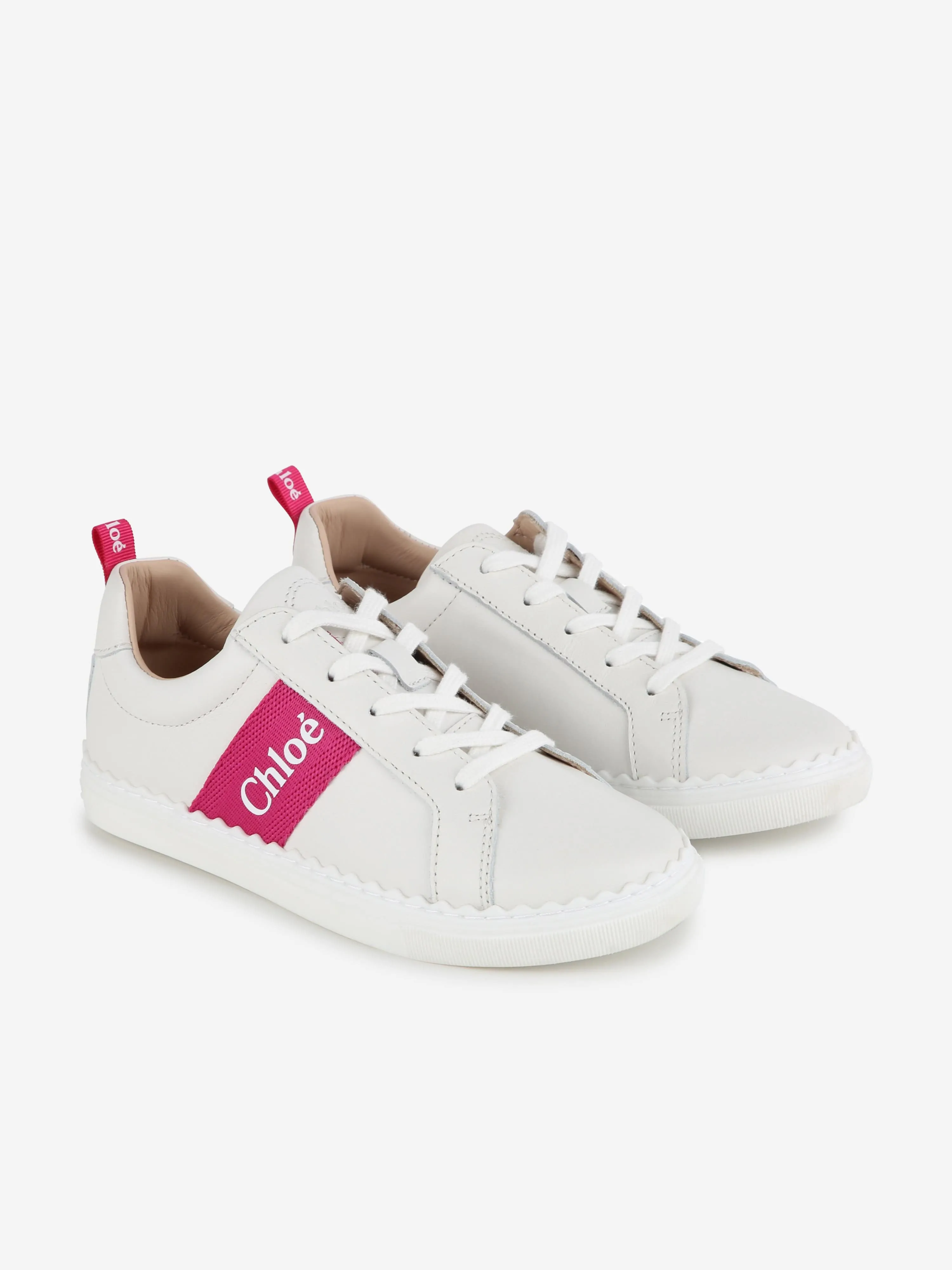 Chloé Girls Leather Logo Trainers in Ivory