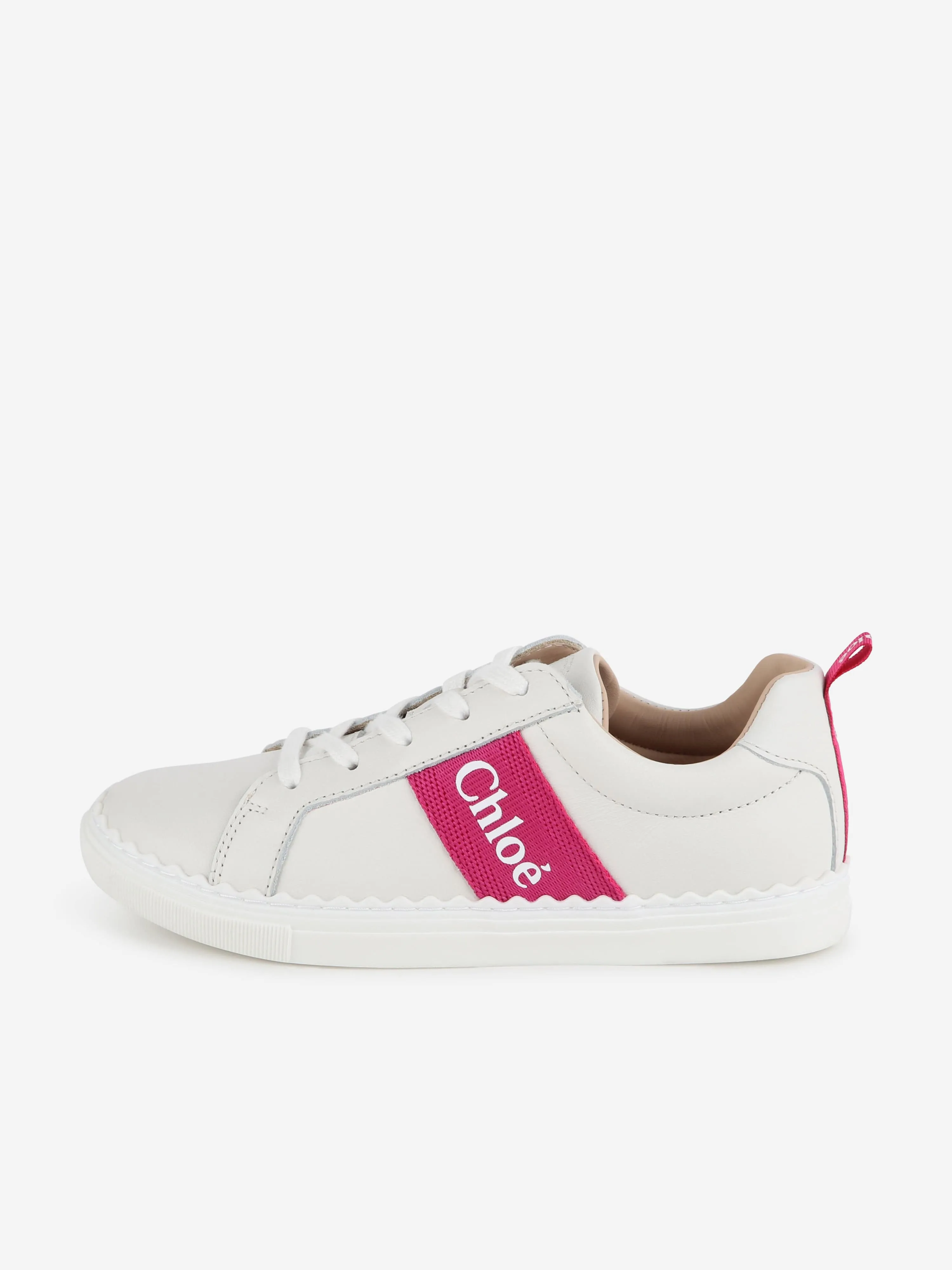 Chloé Girls Leather Logo Trainers in Ivory