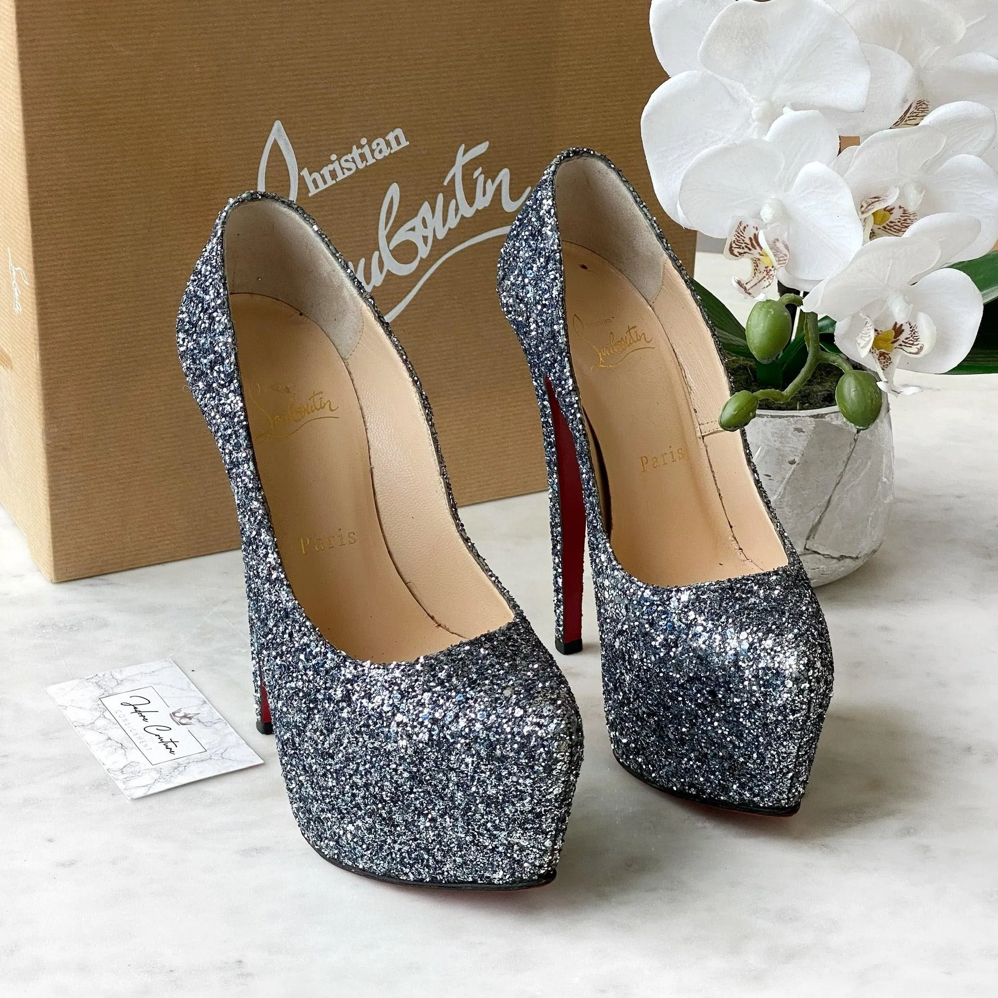 Christian Louboutin Blue Glitter Daffodile Pumps 35.5