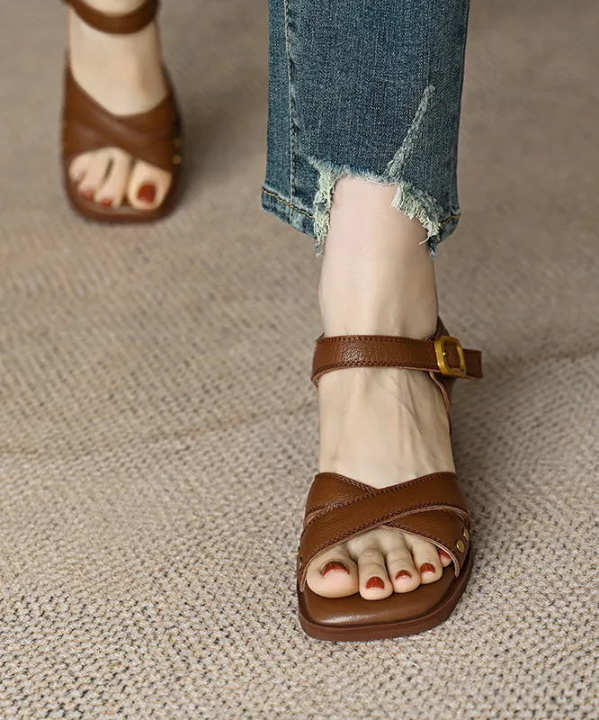 Comfy Brown Cross Strap Peep Toe Sandals Shoes DF1003