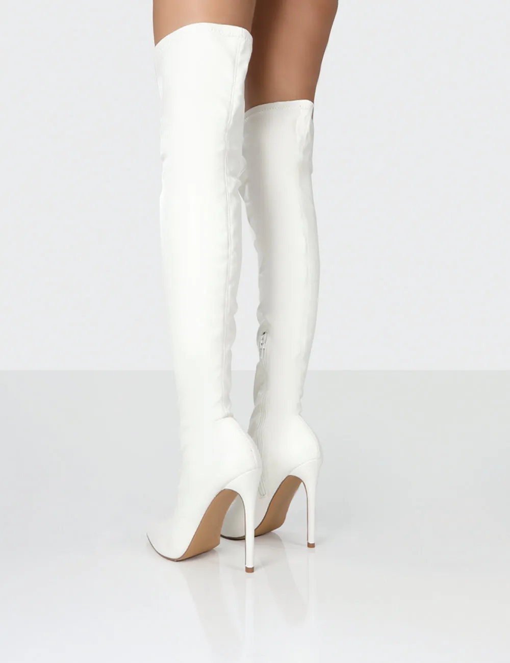 Confidence White Stiletto Heeled Over The Knee PU Boots