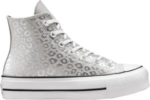 Converse Wmns Chuck Taylor All Star Platform High Glitter Leopard Spots Sneakers, Silver