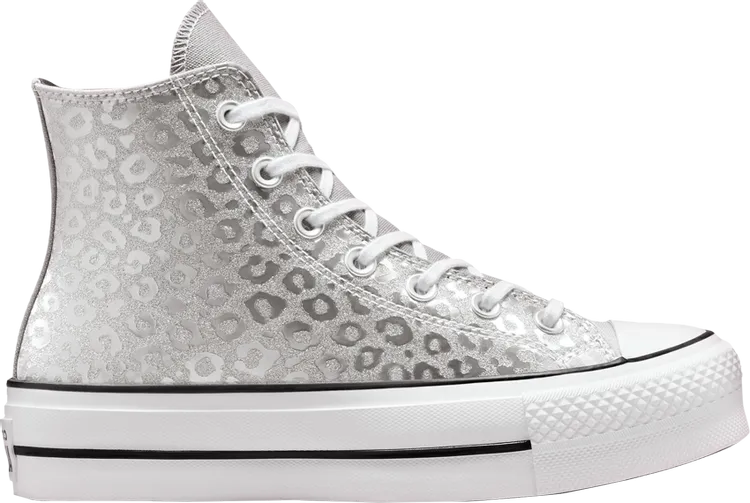 Converse Wmns Chuck Taylor All Star Platform High Glitter Leopard Spots Sneakers, Silver