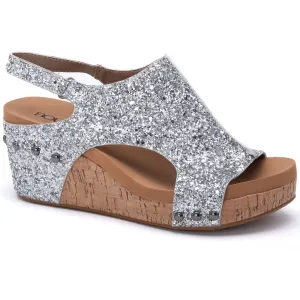 Corkys "Carley" Wedge Sandal (Silver Glitter)